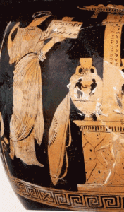 Antigone at the grave of Polynices, Greek vase, Louvre